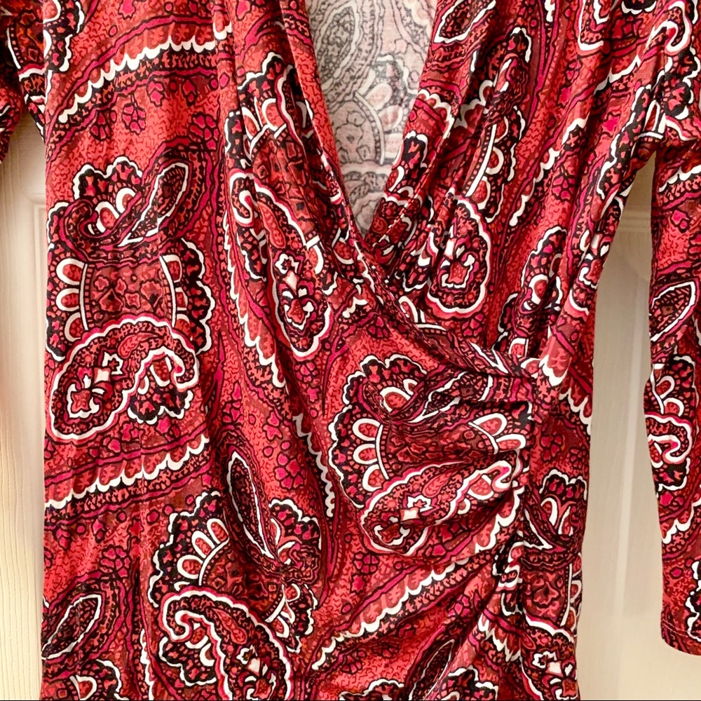 Talbots Wrap Style Rouched Red Print Top - Xs - image 4
